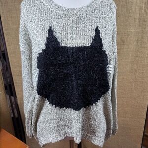 Papaya Gray and Black Cat Sweater S/M Size